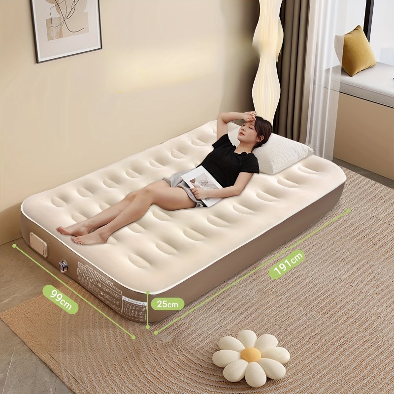 Inflatable Mattress with an Integrated Electric Pump, Suitable for Single Or Double Use, Ideal for Camping. Features Thick Material, Automatic Inflation, And One-Touch Air Release. Perfect for Outdoor Use, Accommodating Guests, Napping