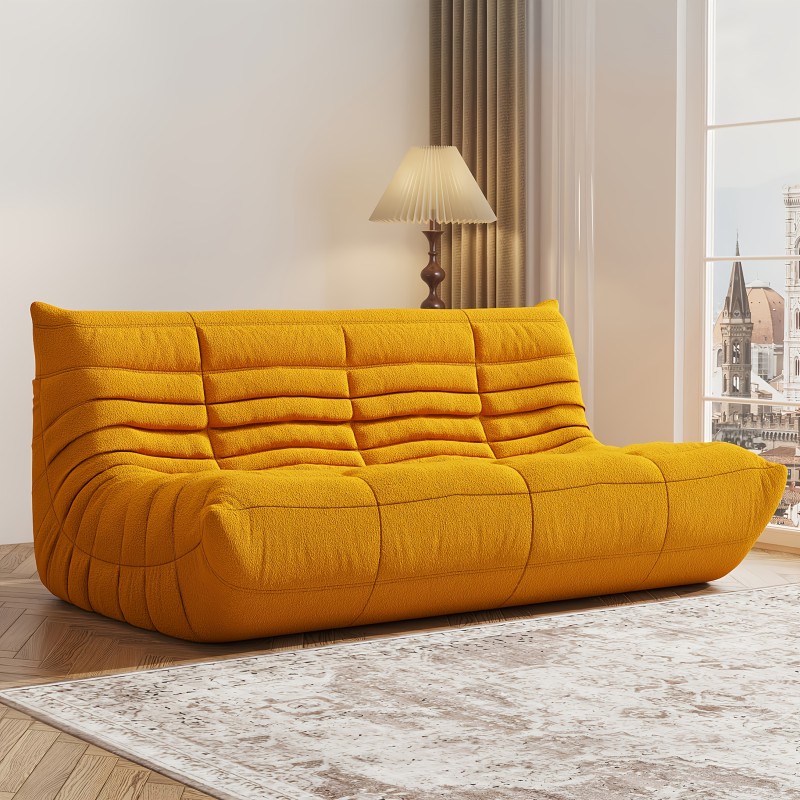 3-Person Modern Armless Bean Chair | Comfortable Memory Foam Lazy Sofa, Teddy Velvet, Ergonomic, Suitable For Living Room, Bedroom, Balcony, Apartment Furniture, Home Decoration, No Assembly Required,